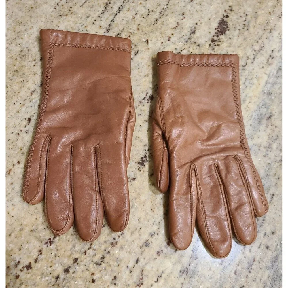 Vintage Womens Size M Brown Soft Leather Knit Lined 8.5